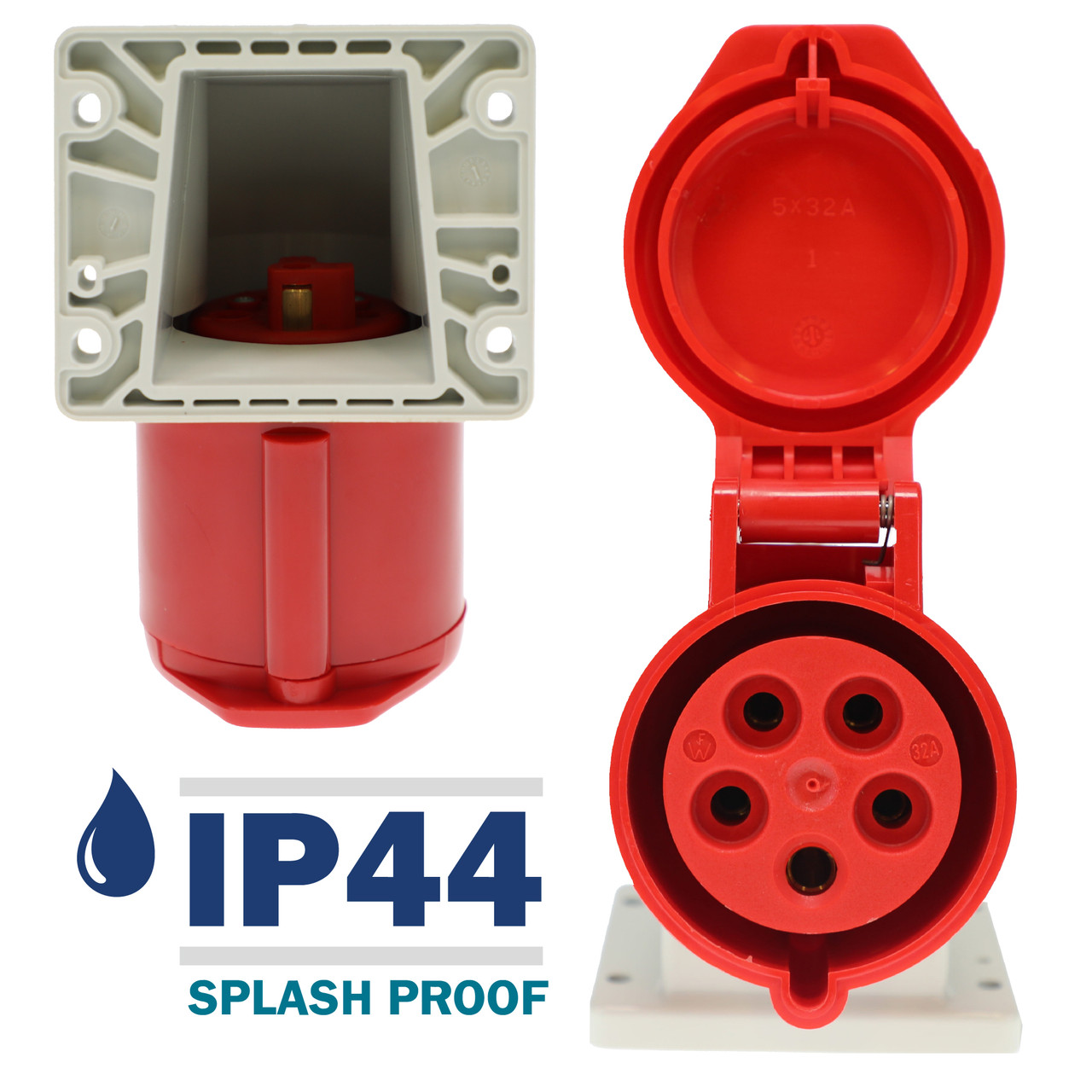 Walther Electric 534 Pin and Sleeve Receptacles 32A 5 Wire 400 VAC  6Hr  IP44 Splashproof - Industrial Grade IEC (Red)