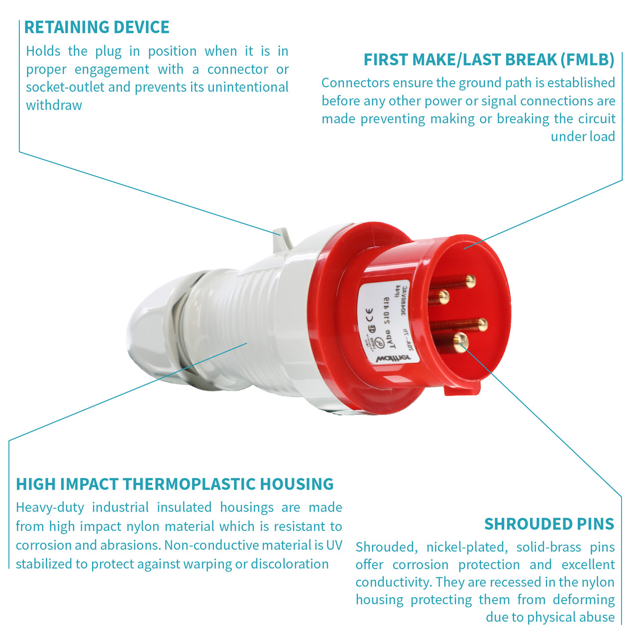 Walther Electric 210419 Pin and Sleeve Plug 20A 4 Wire 3ø 480 VAC