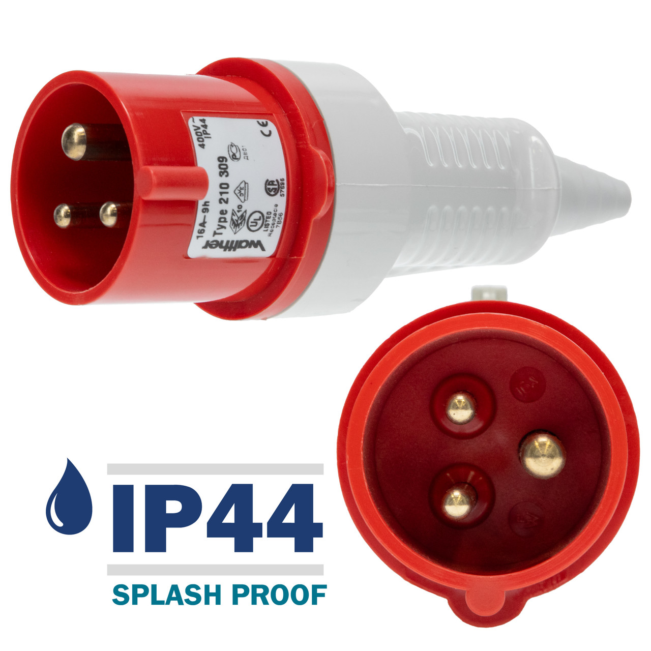 テルページ Walther Electric 210309 Pin and Sleeve Plug 16A 3 Wire 400 VAC 9hr