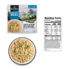 ReadyWise Outdoor Adventure Hunting Bucket, packaged meal of pasta alfredo with chicken in a rich parmesan cheese sauce, served on a white plate and showcasing the product's packaging design.