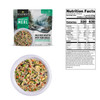 ReadyWise Outdoor Adventure Hunting Bucket, packaged meal with wild rice risotto with vegetables served on a white plate.