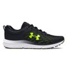 Under Armour Charged Assert 10 Running Shoes, black and neon yellow athletic sneaker with breathable mesh upper and cushioned sole designed for running and sports performance.