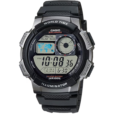 Casio Classic World Time Digital Watch W/ 100 Meter Water-resistance