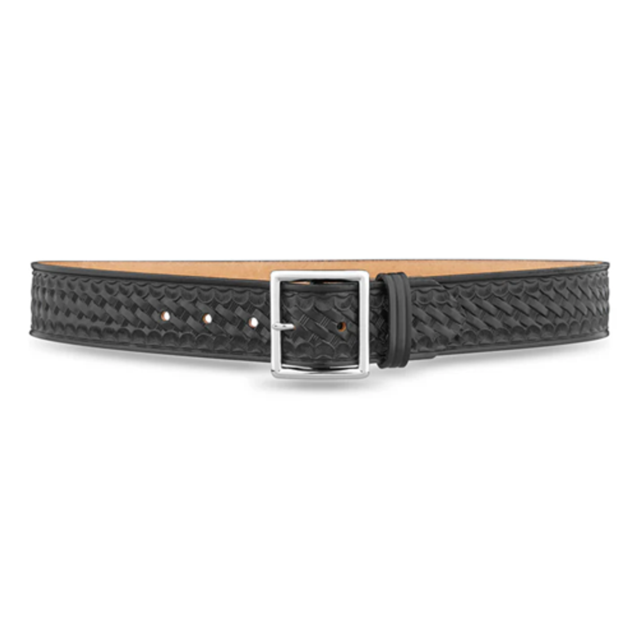 1-3/4"" Basketweave Leather Garrison Belt with Nickel Buckle