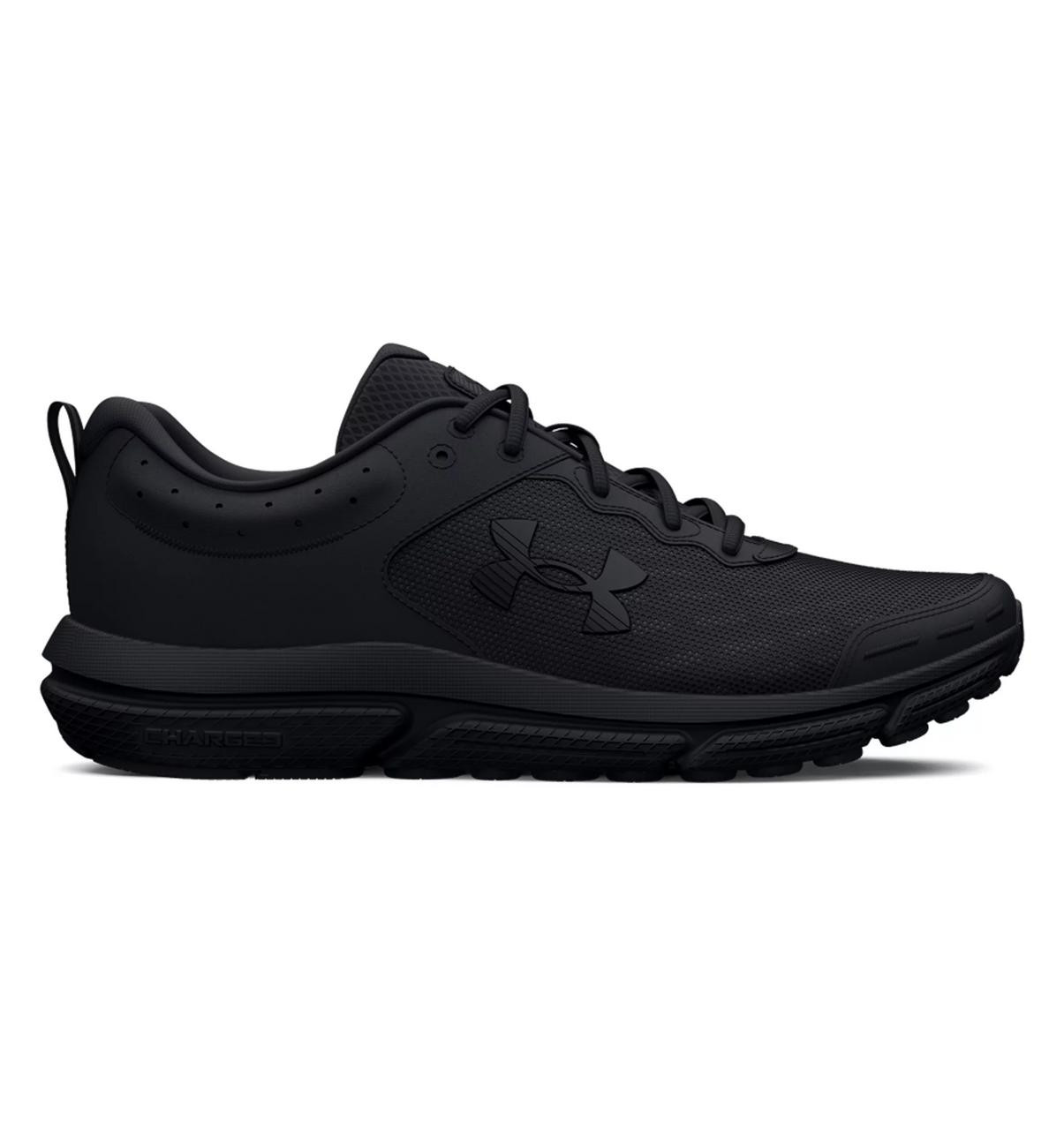 Under Armour Charged Assert 10 Running Shoes, sleek black athletic shoes with supportive design and durable outsole.
