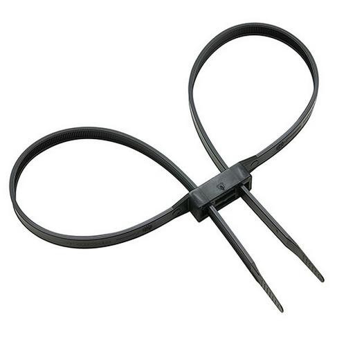 Monadnock Products Training Double Cuff Disposable Restraints, black plastic handcuffs with double cuffs and adjustable straps for training use.