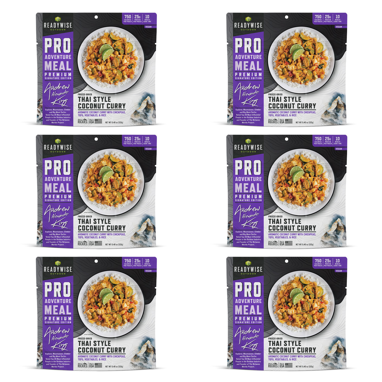 6 Pack ReadyWise Pro Adventure Meal Thai Coconut Curry
