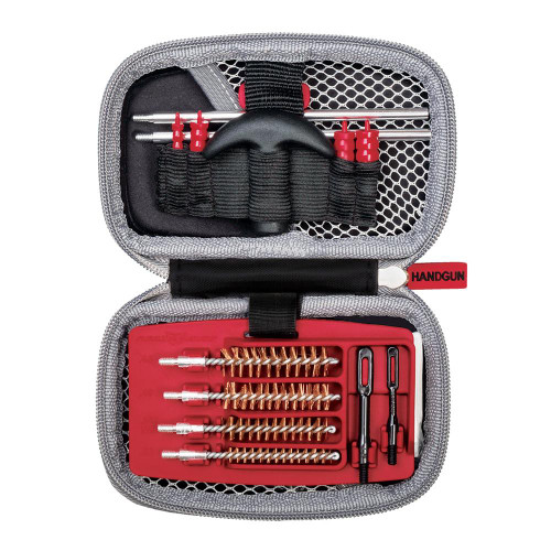 Real Avid Gun Boss Handgun Cleaning Kit, all-in-one 13-piece pistol cleaning kit with brushes, rods, and cleaning accessories in compact zippered case.