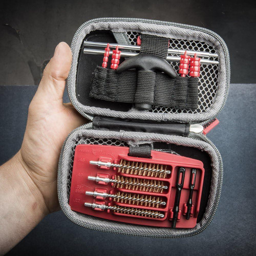 Real Avid Gun Boss Handgun Cleaning Kit: All in One 13 Piece Pistol Cleaning Kit, compact case with cleaning brushes, rods, and cleaning accessories for firearms maintenance.