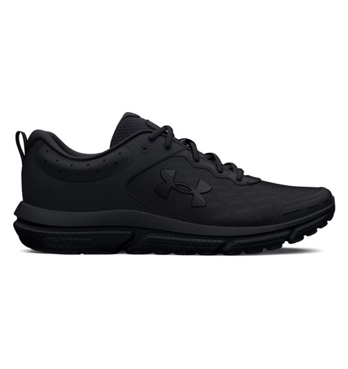 Under Armour Charged Assert 10 Running Shoes, sleek black athletic shoes with supportive design and durable outsole.