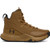 Under Armour UA Micro G Stellar Mid, a tan and black mid-cut athletic shoe with breathable mesh upper, supportive ankle collar, and durable rubber outsole.