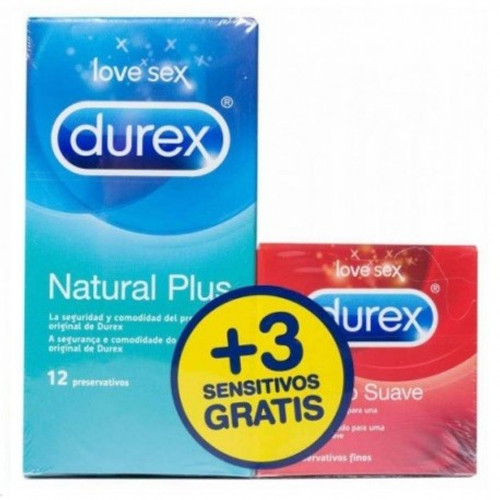 Durex natural plus + durex sensitivo confort pre pack 12 + 3 preservatives