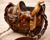 Rustic Tooled Leather Western Saddle Purse
