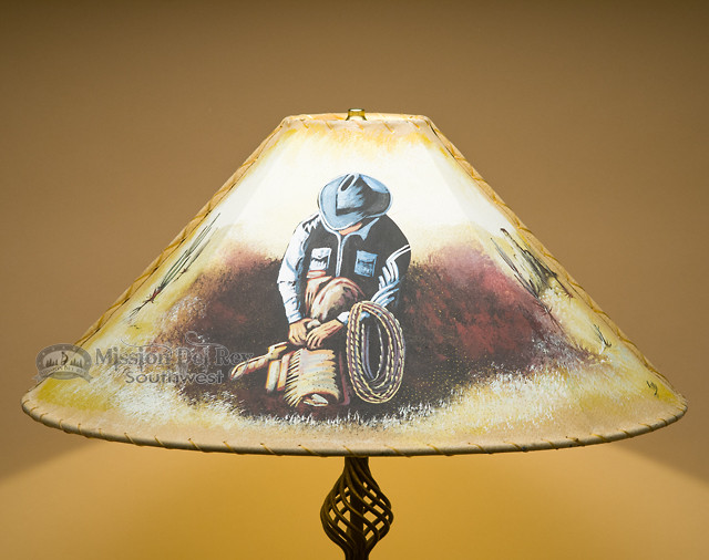 24" Painted Leather Lamp Shade Cowboy (PL52) Mission Del Rey Southwest