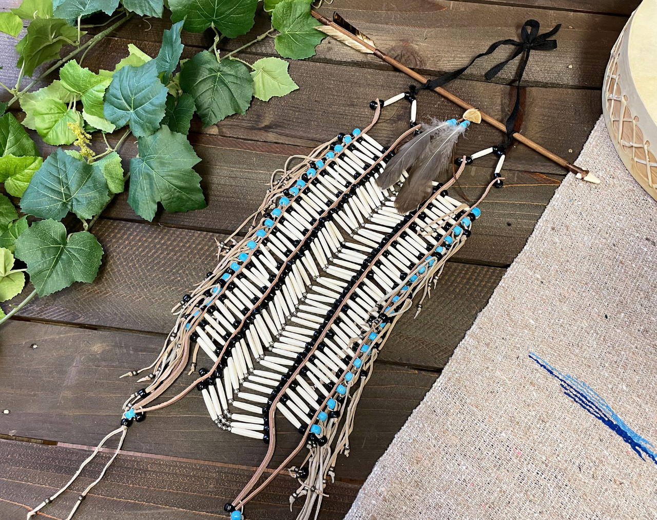 Breastplate Showman Turquoise/noir/blanc - Double Tissage Aztèque - Neuf