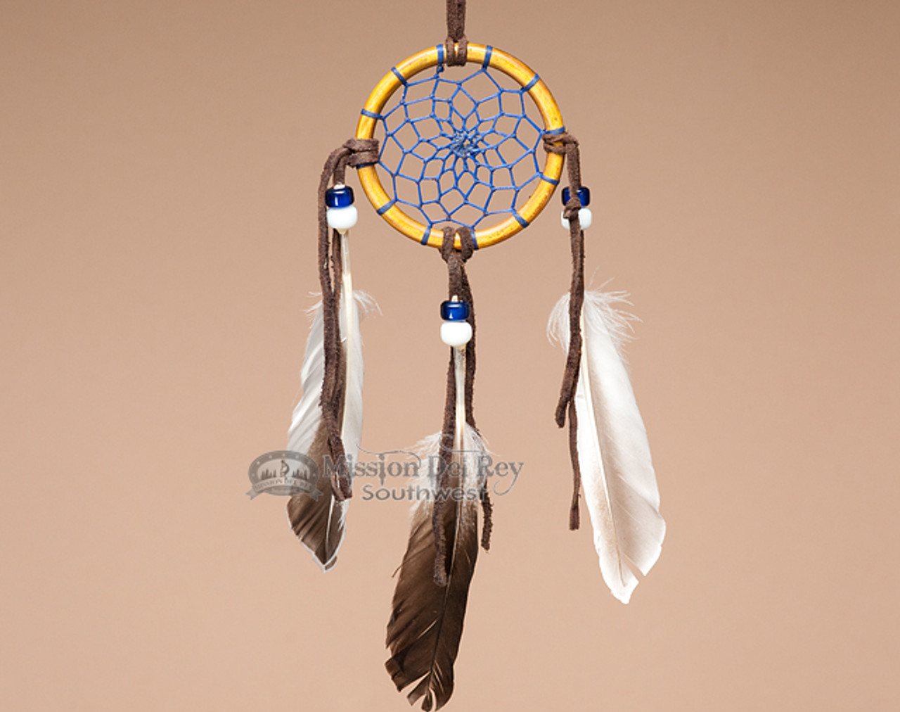 Navajo Buffalo Bone Dreamcatcher 2.5 -Blue (dc25-6) - Mission Del
