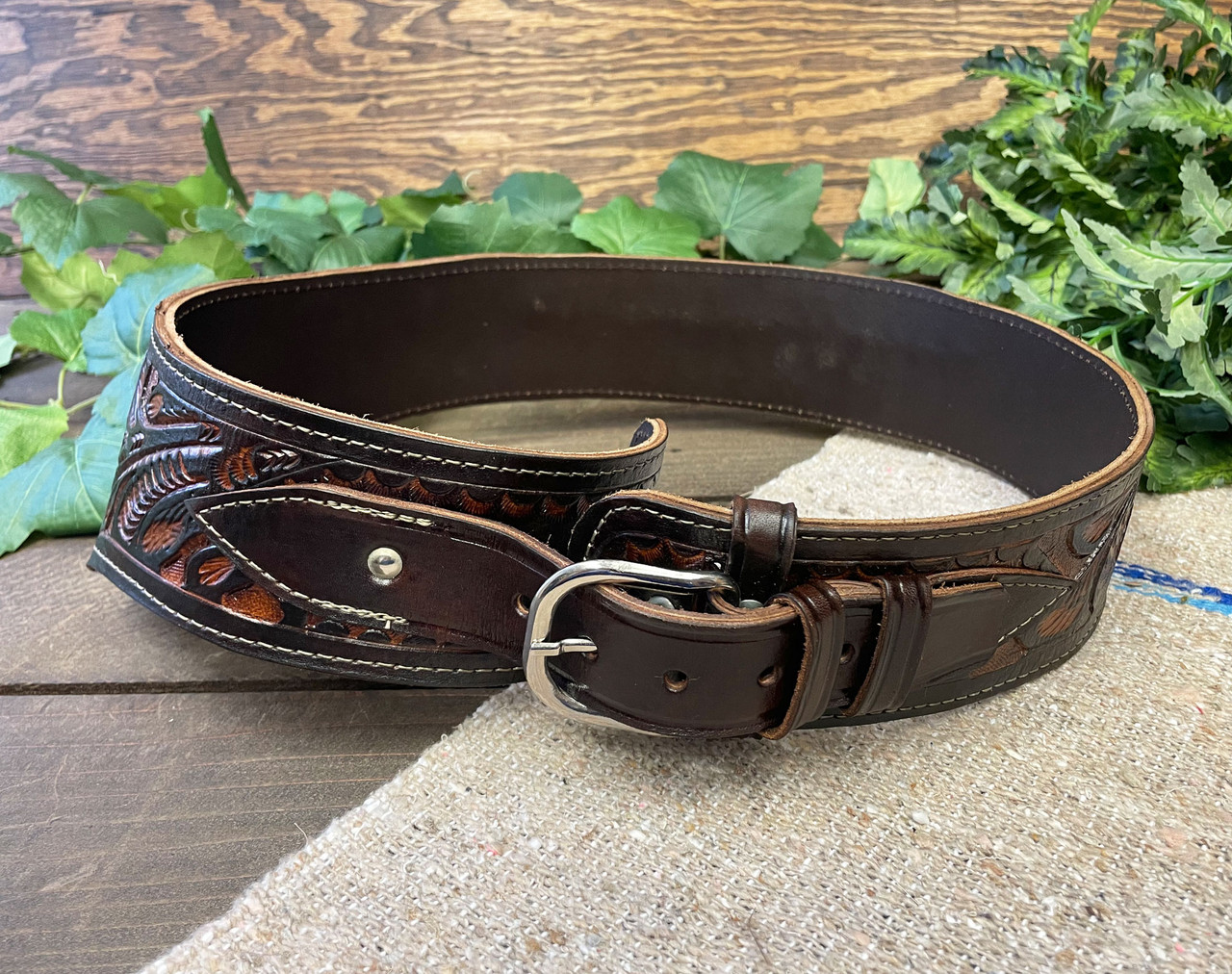 個人装備 Western leather gun belt 44-45 Cal. Western Tooled Leather Gun Belt 36