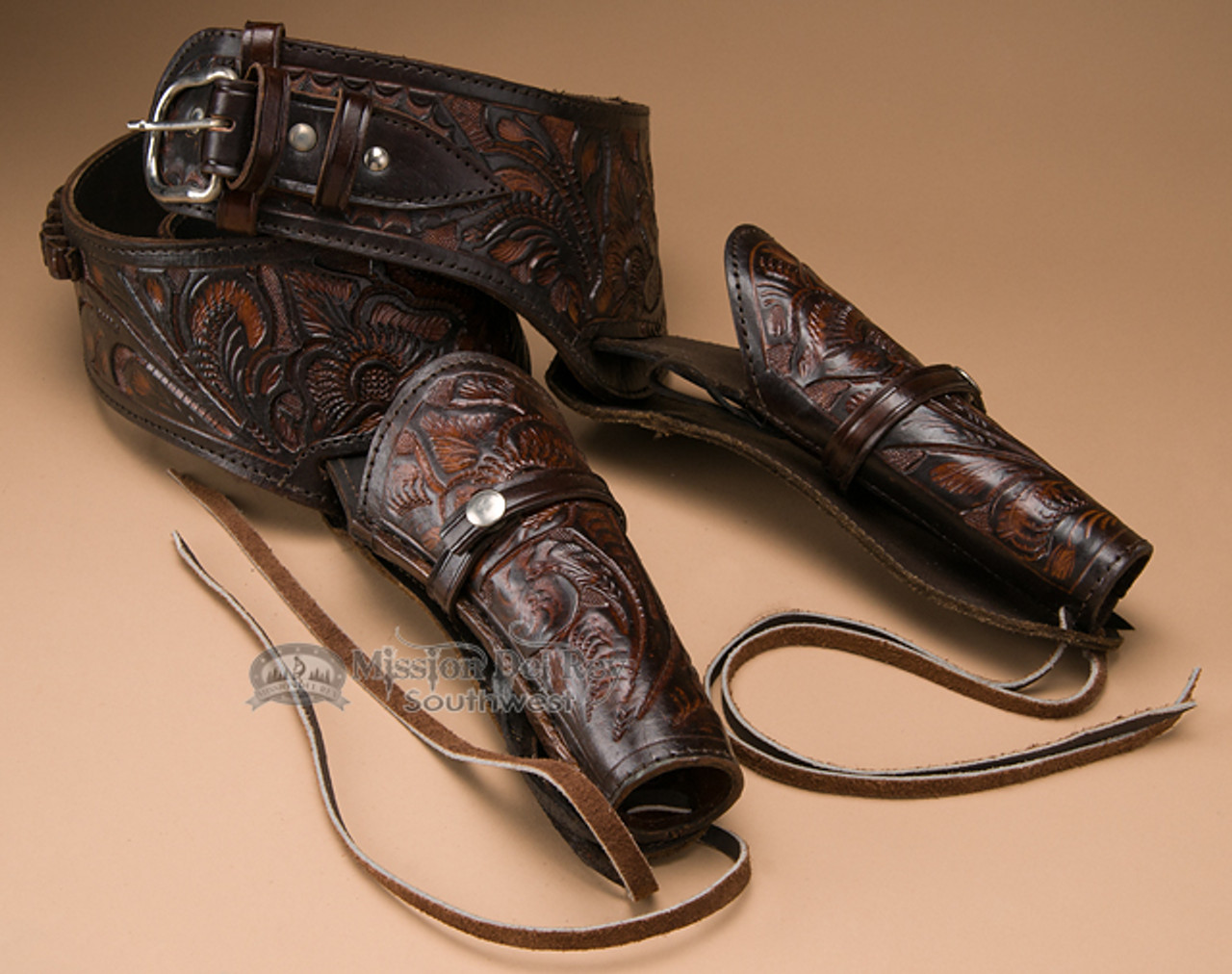 Tooled Leather Double Gun Belt 44