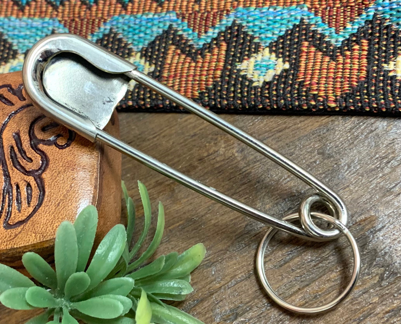 Native American Safety Pin Key Fob 3.25