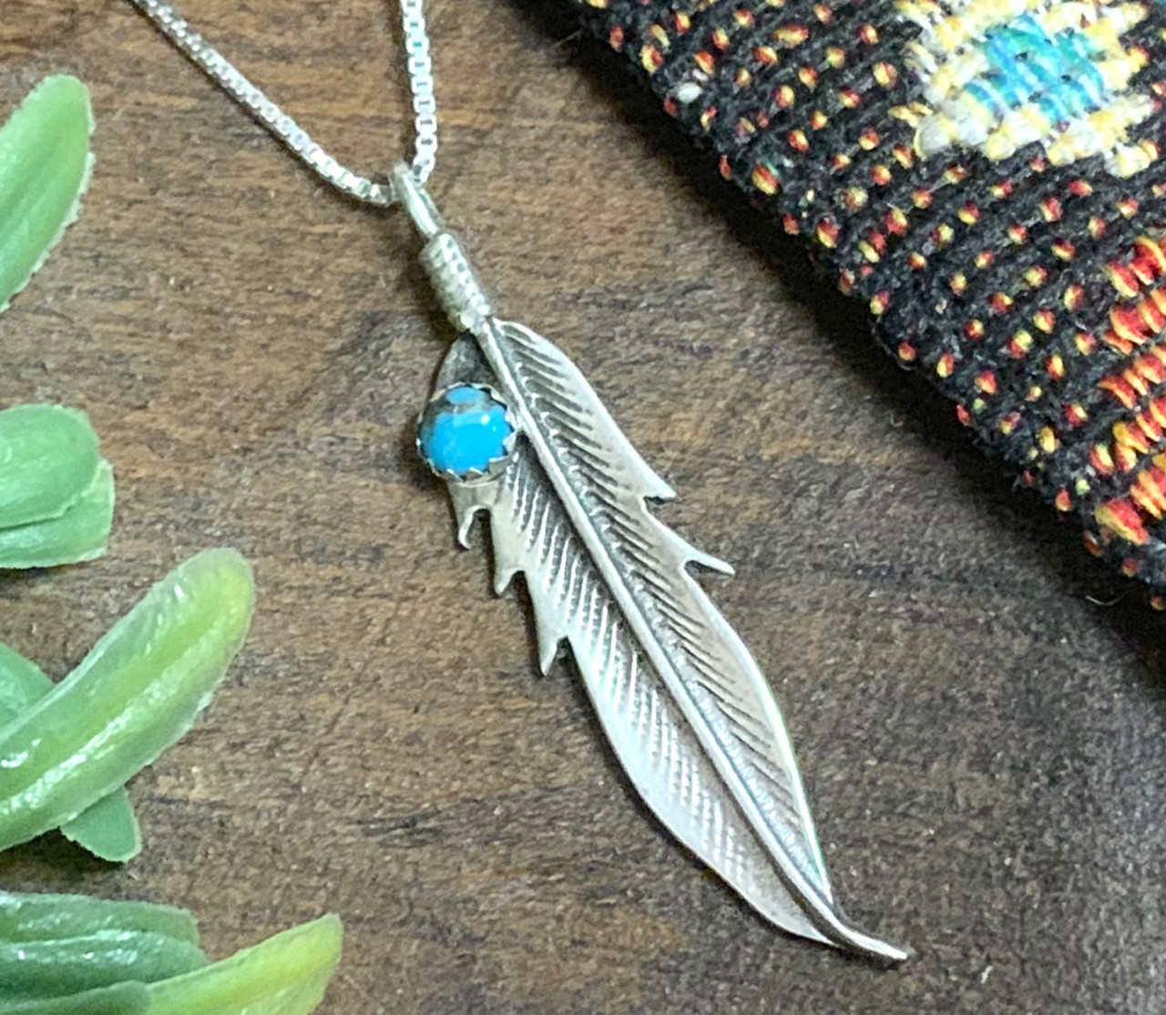 Native American Silver Feather Pendant 18