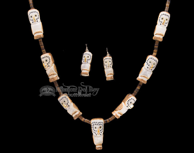 Zuni Indian Carved Antler Owl Necklace & Earring Set 34