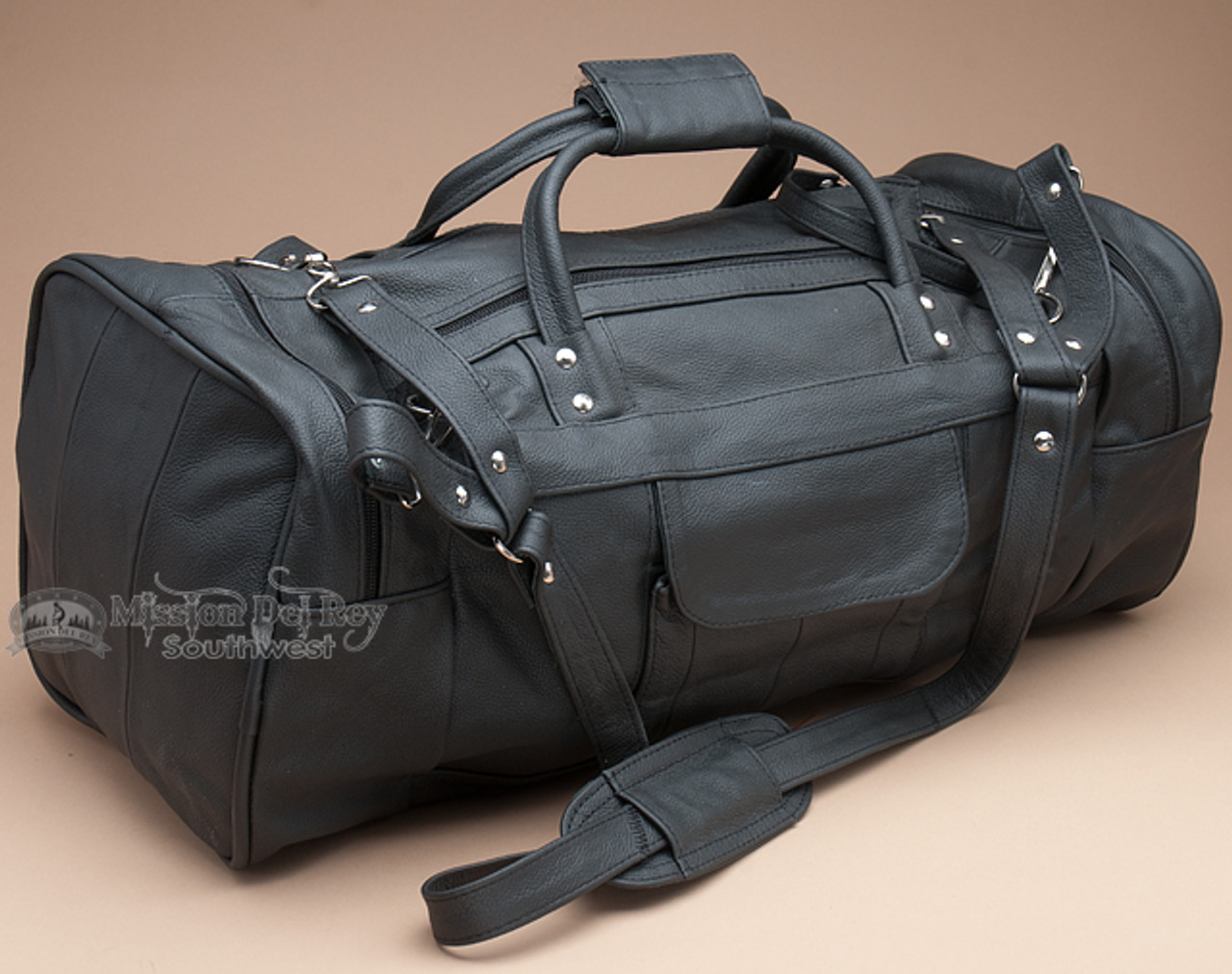 black leather travel bag