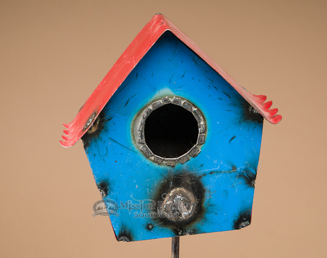 Rustic Metal Yard Art 44 -Bird House on Stick (ma116) - Mission Del Rey  Southwest