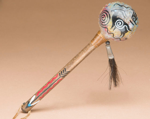 Painted Navajo Indian Rawhide Rattle 8