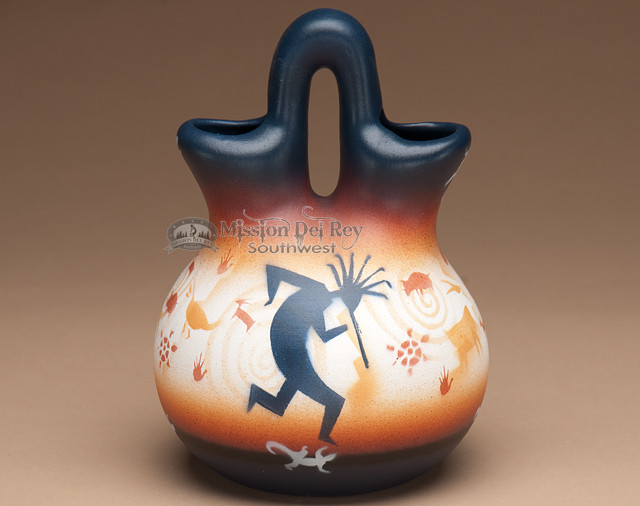 Native American Navajo Wedding Vase 8" Kokopelli (v206) Mission Del
