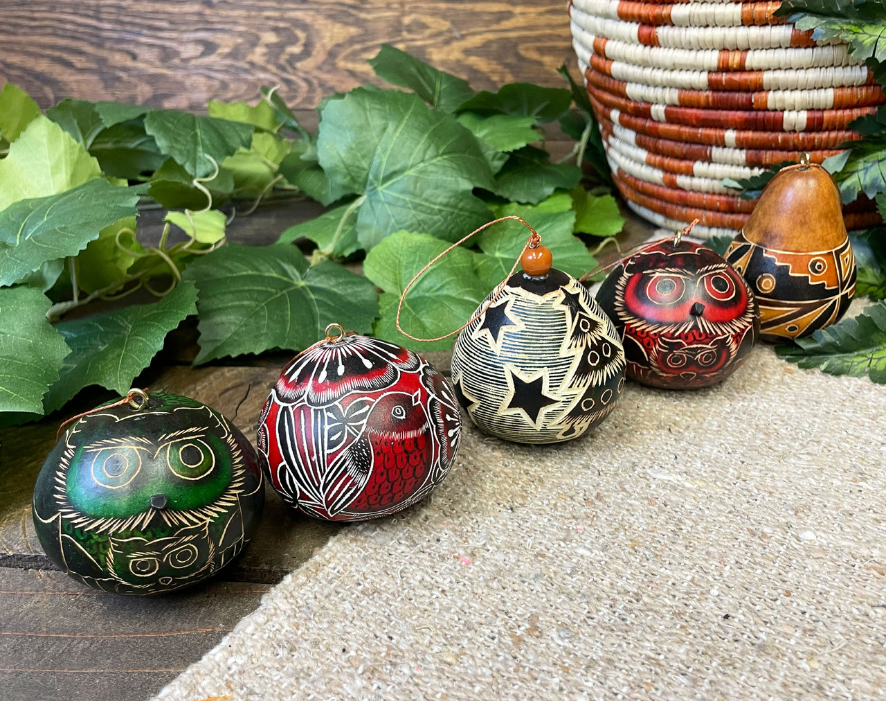 Andean Indian Gourd Christmas Ornament Set 5ct (o57) - Mission Del