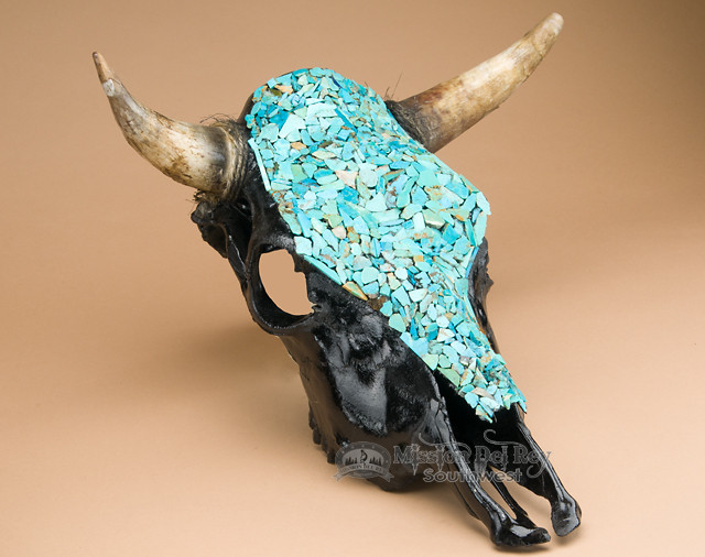 Turquoise Overlaid Painted Steer Skull 16x19 (ps15) - Mission Del
