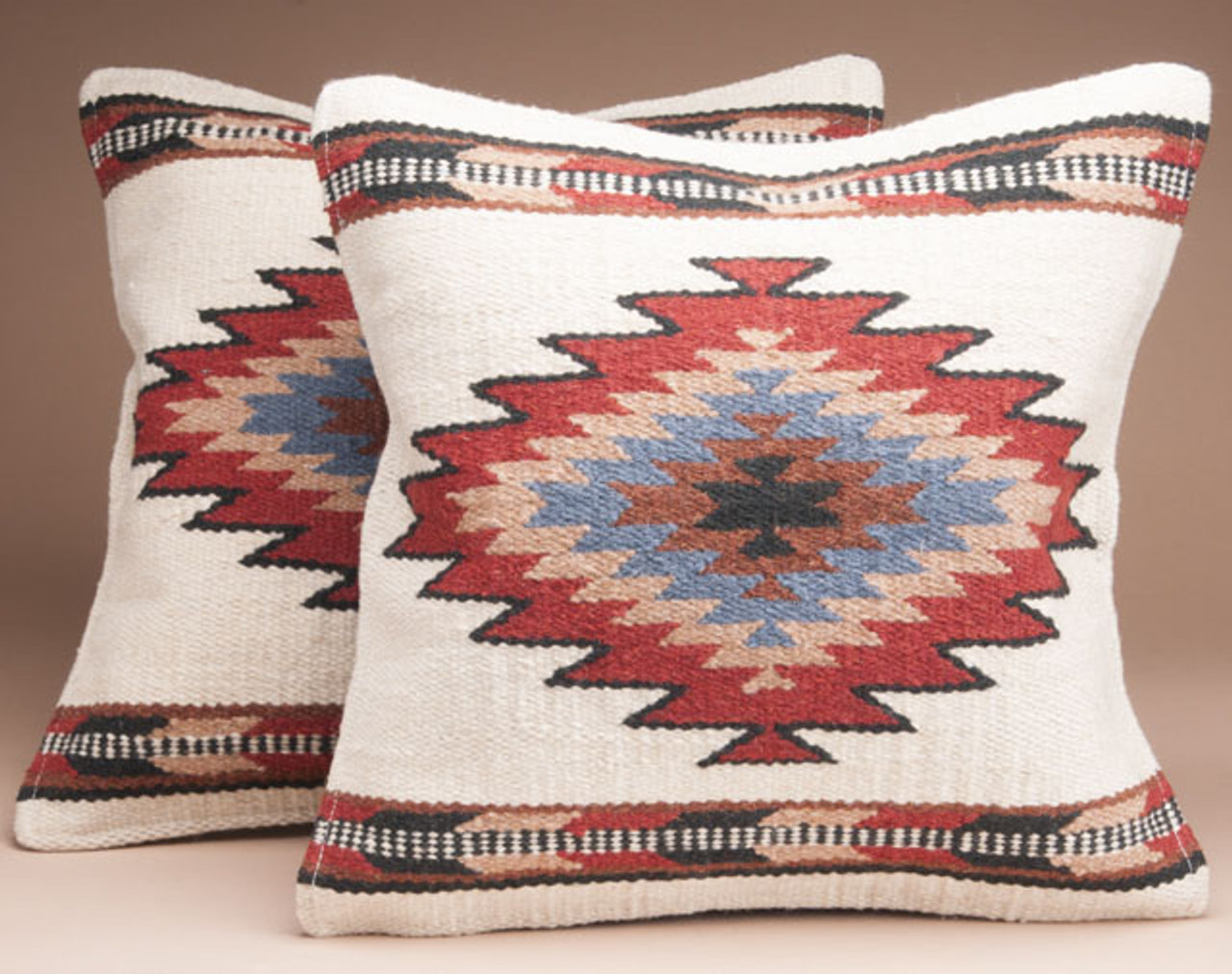 Pair Southwest Wool Pillow Cover 18x18 Papago Style Mission Del