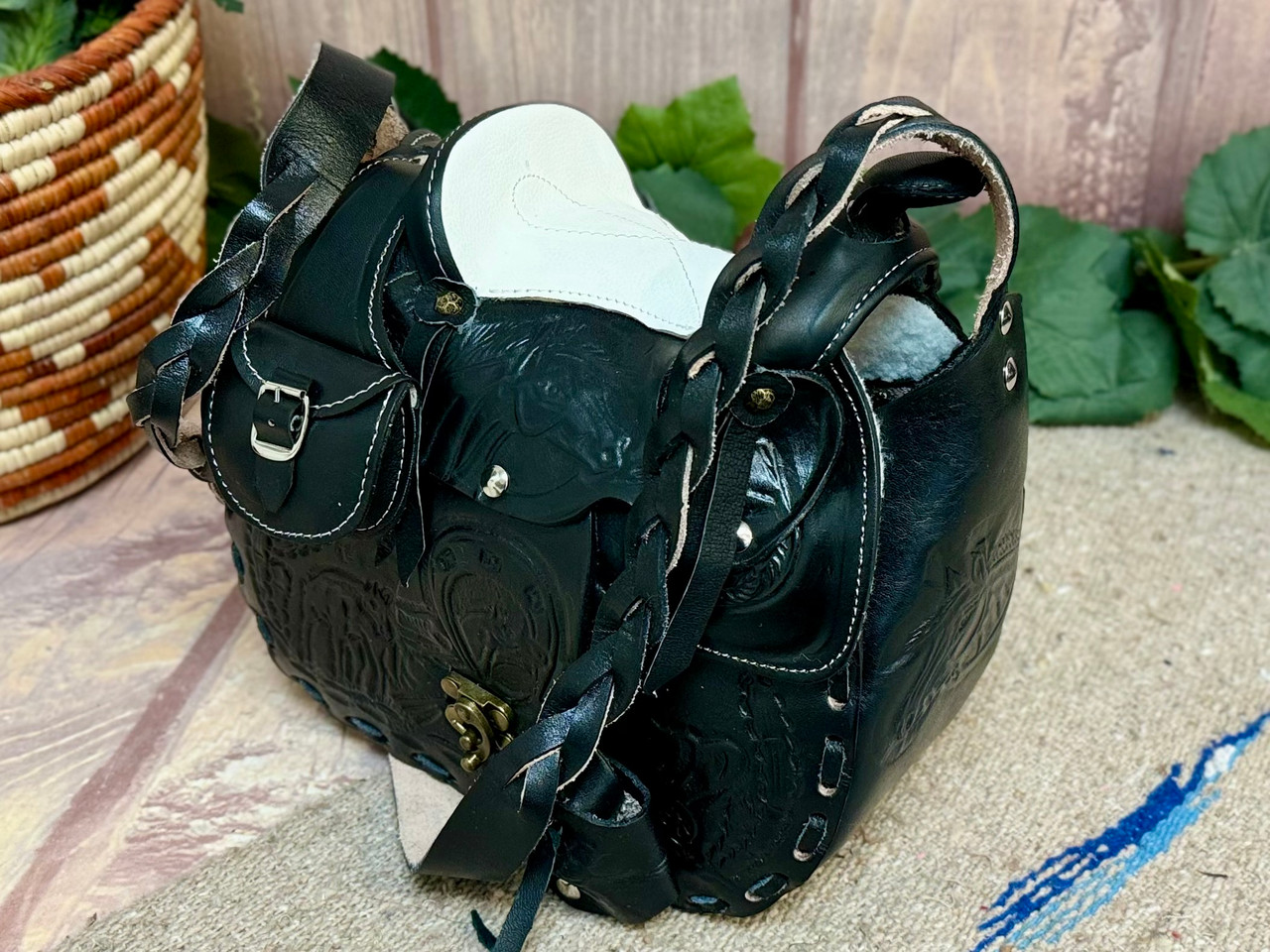 Western Black Leather Saddle Purse 11