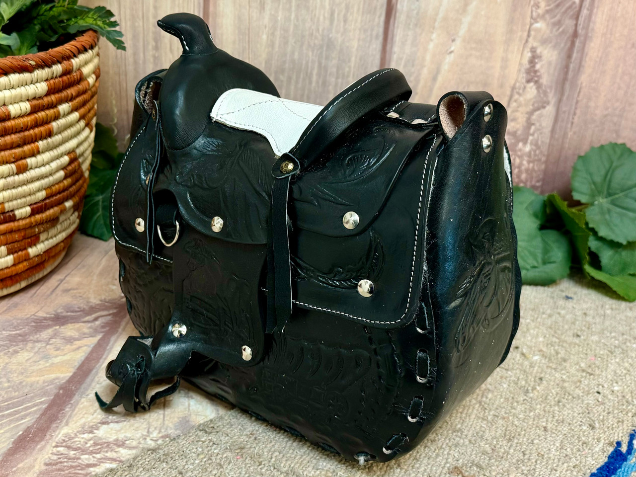 Western Black Leather Saddle Purse 11