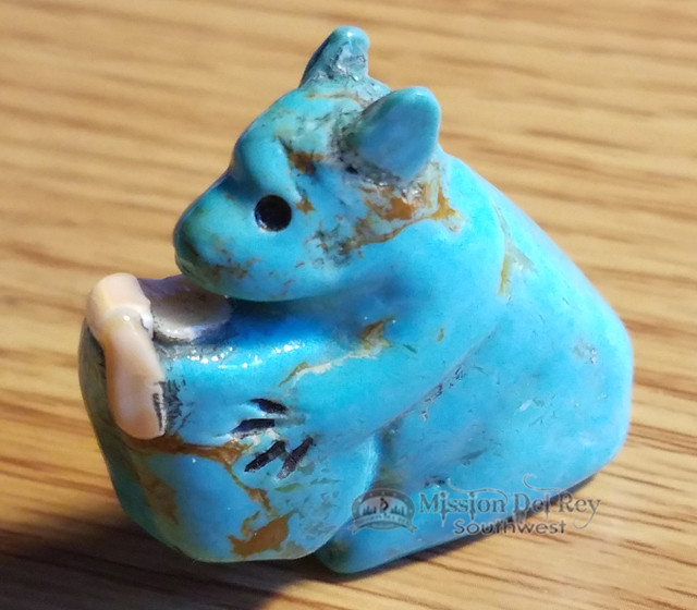 Hand Carved Stone Fetish -Turquoise Bear (ra1) - Mission Del Rey