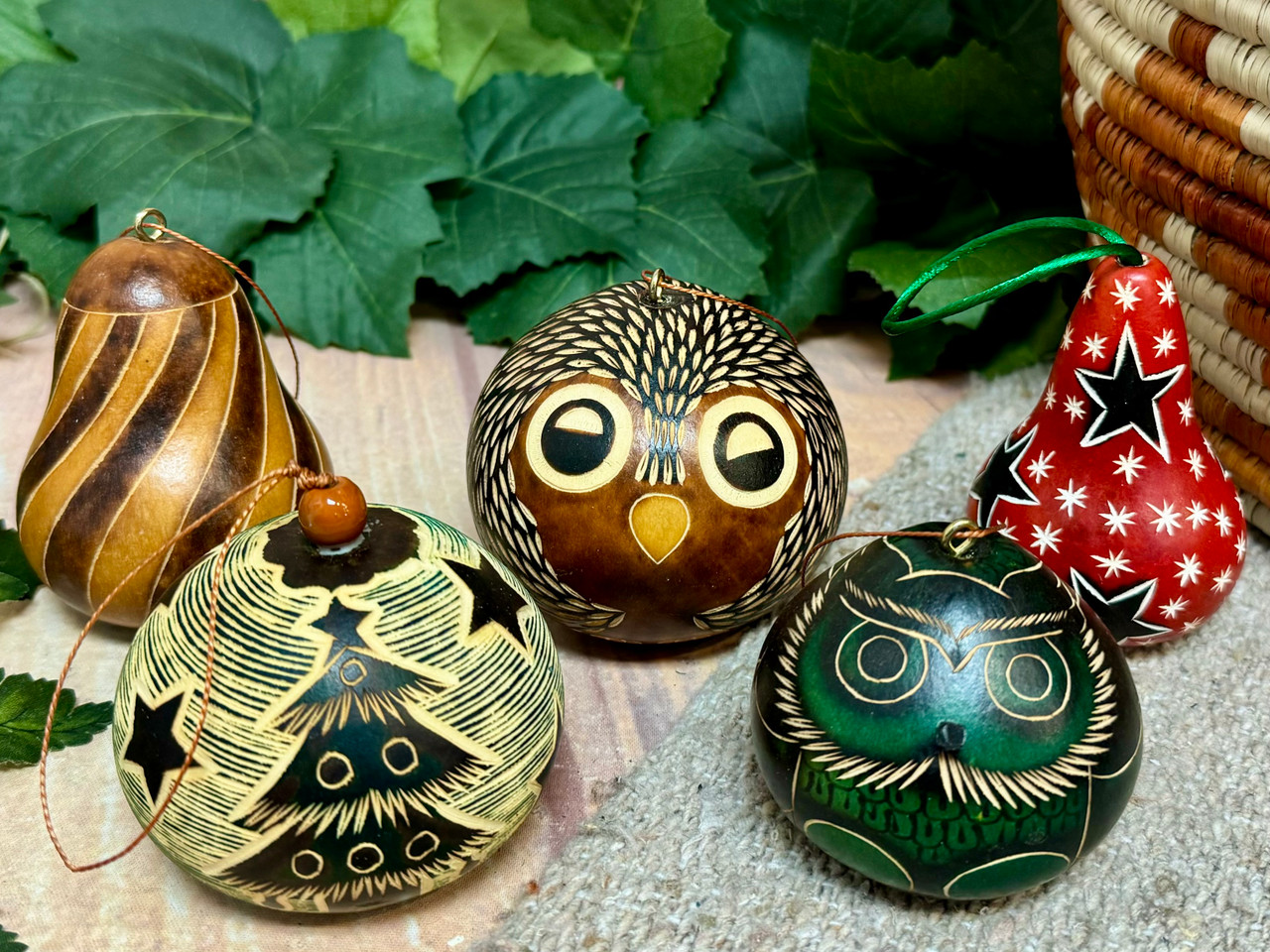 Carved Southwest Christmas Ornament 5pc. Set -Andean (o2)