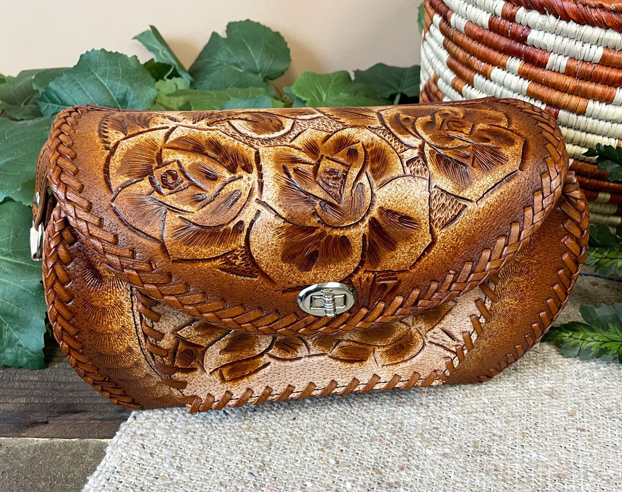 Western Hand Tooled Leather Purse (48) - Mission Del Rey Southwest