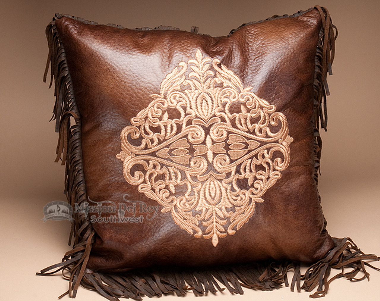 Faux Leather Western Embroidered Pillow 18x18 (wp22) - Mission Del Rey  Southwest