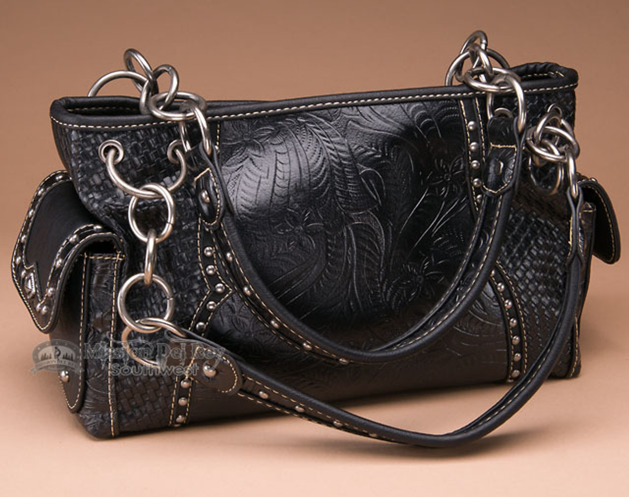 black faux leather purse