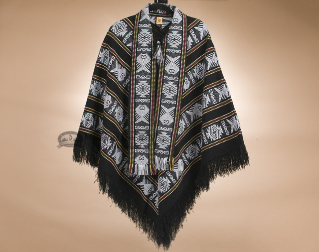 Otavalo Indian Woven Poncho - Black (p40) - Mission Del Rey