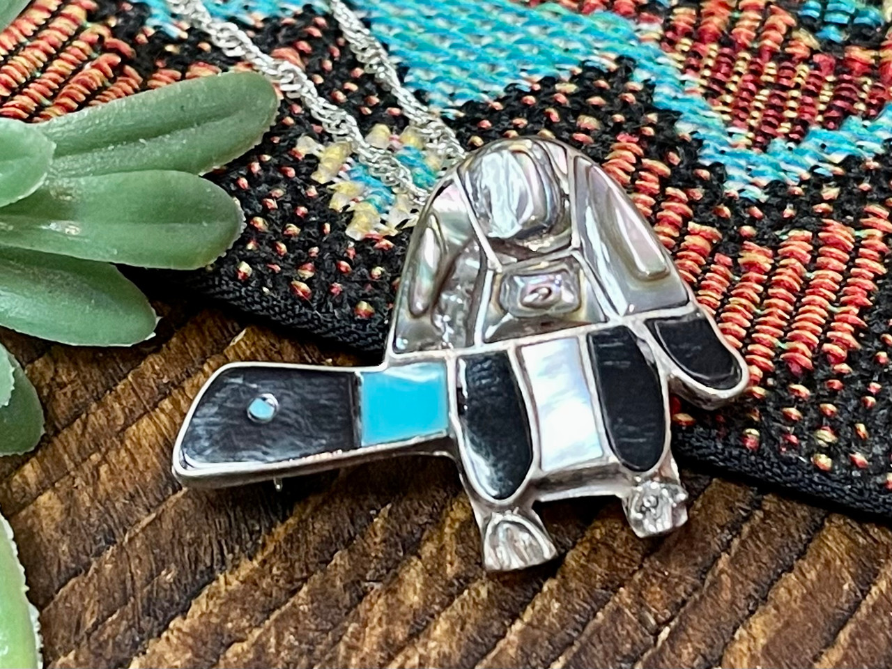 Native American Opal Pin Pendant Turtle Silver Necklace 20