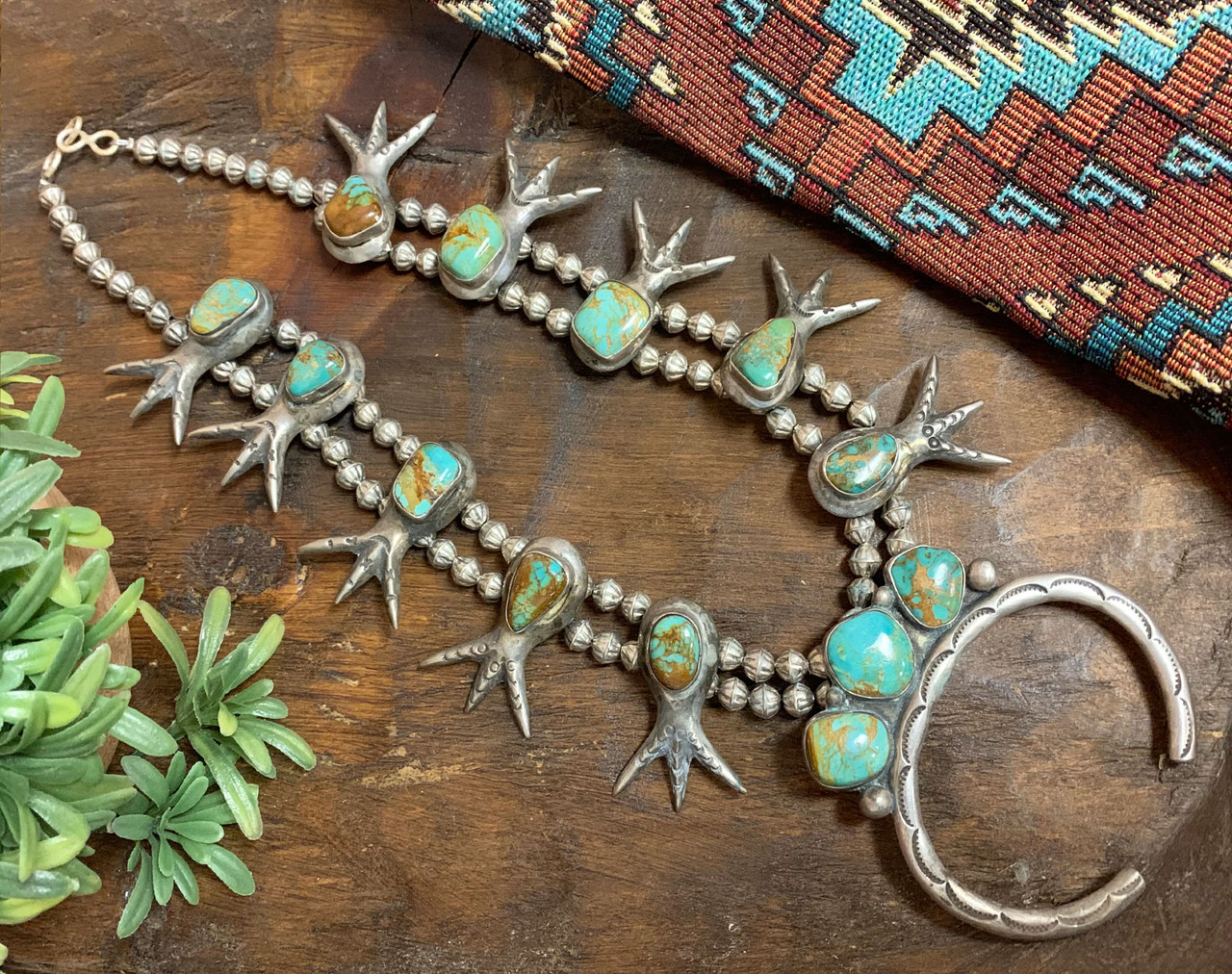 Large Vintage Native American Navajo silver Turquoise squash blossom  necklace For Sale at 1stDibs | navajo silver necklace, 1940's squash  blossom necklace