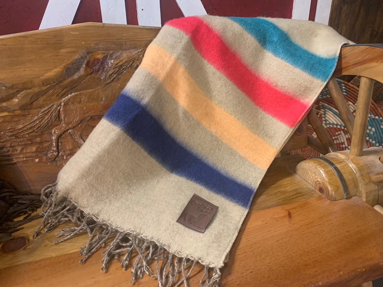 40〜50's HUDSON'S BAY ラグ Hudson Bay Style Alpaca Blanket 64x80 -Tan (b50) - Mission Del Rey