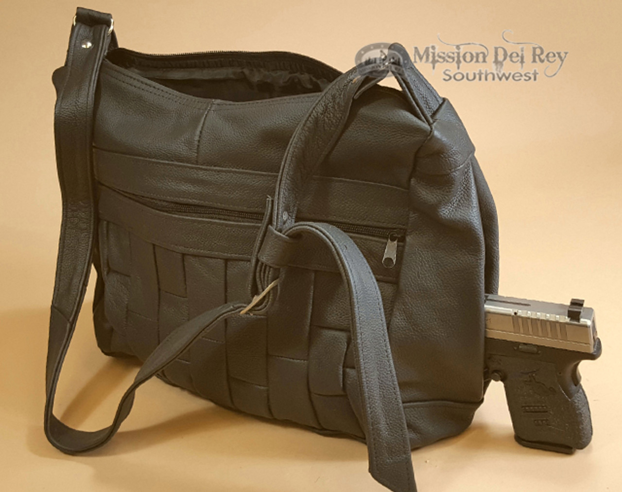Zzfab Multi Pockets Double Handles Faux Leather Concealed Carry Purse with  Hidden Locking Zipper Black Medium: Handbags: Amazon.com