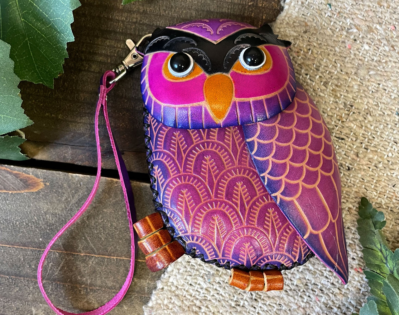 Southwestern Hand Tooled Leather Coin Purse Owl p548 Mission