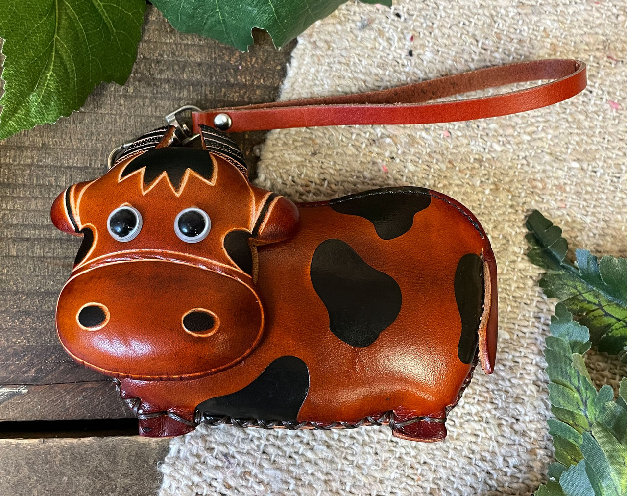 Hand Tooled Leather Southwestern Coin Purse - Cow (p561) - Mission