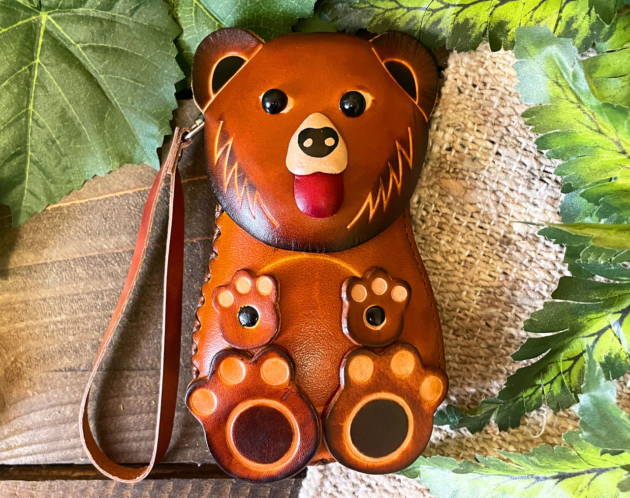 leather bear purse