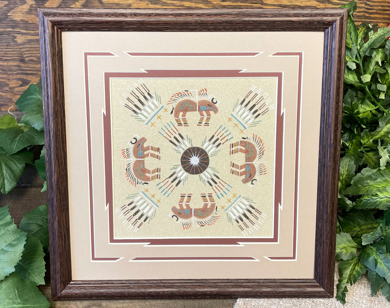 Native American Framed Sand Painting 14" -Navajo (sp51) Mission1