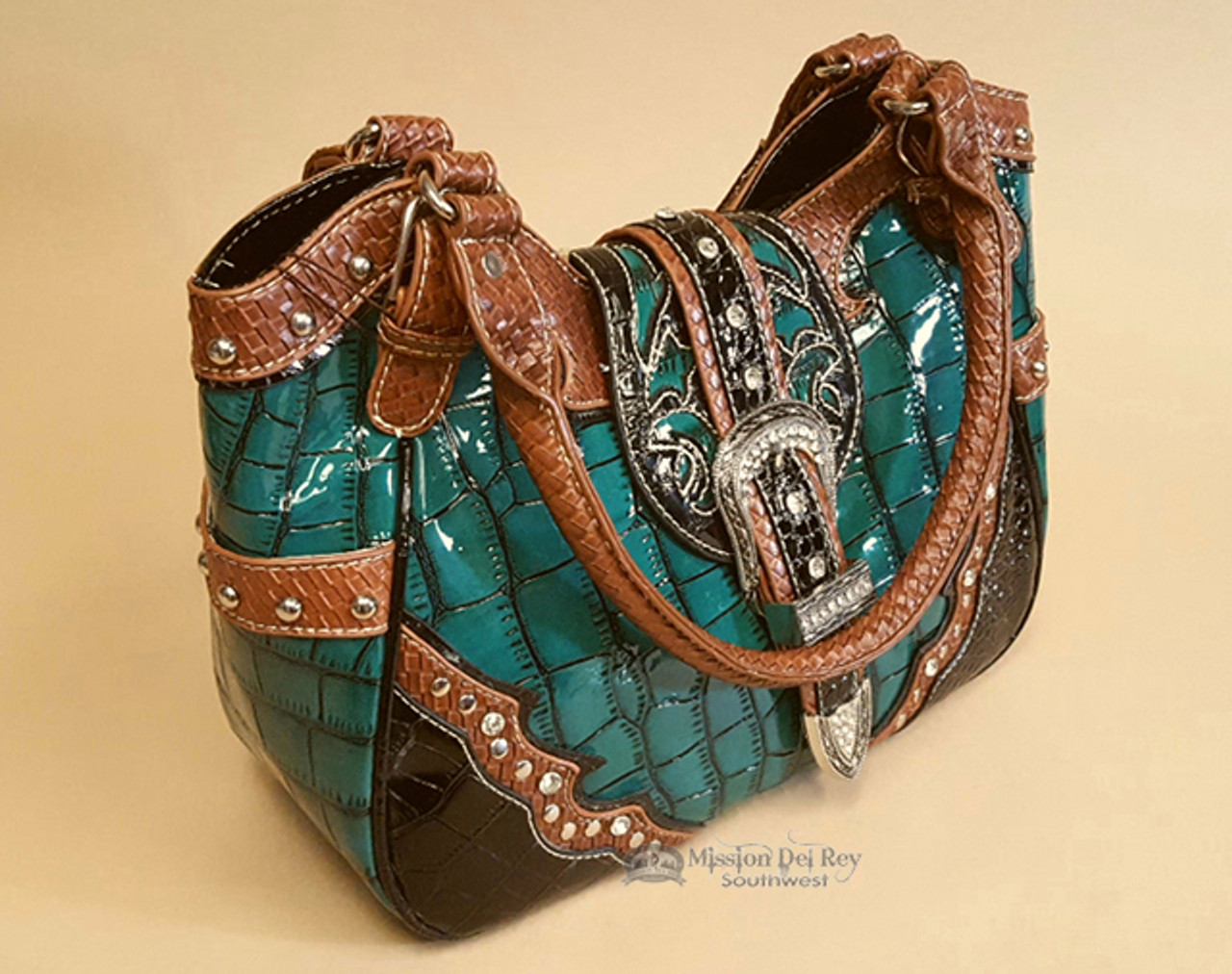 Designer Faux Alligator Western Purse Teal Mission Del Rey