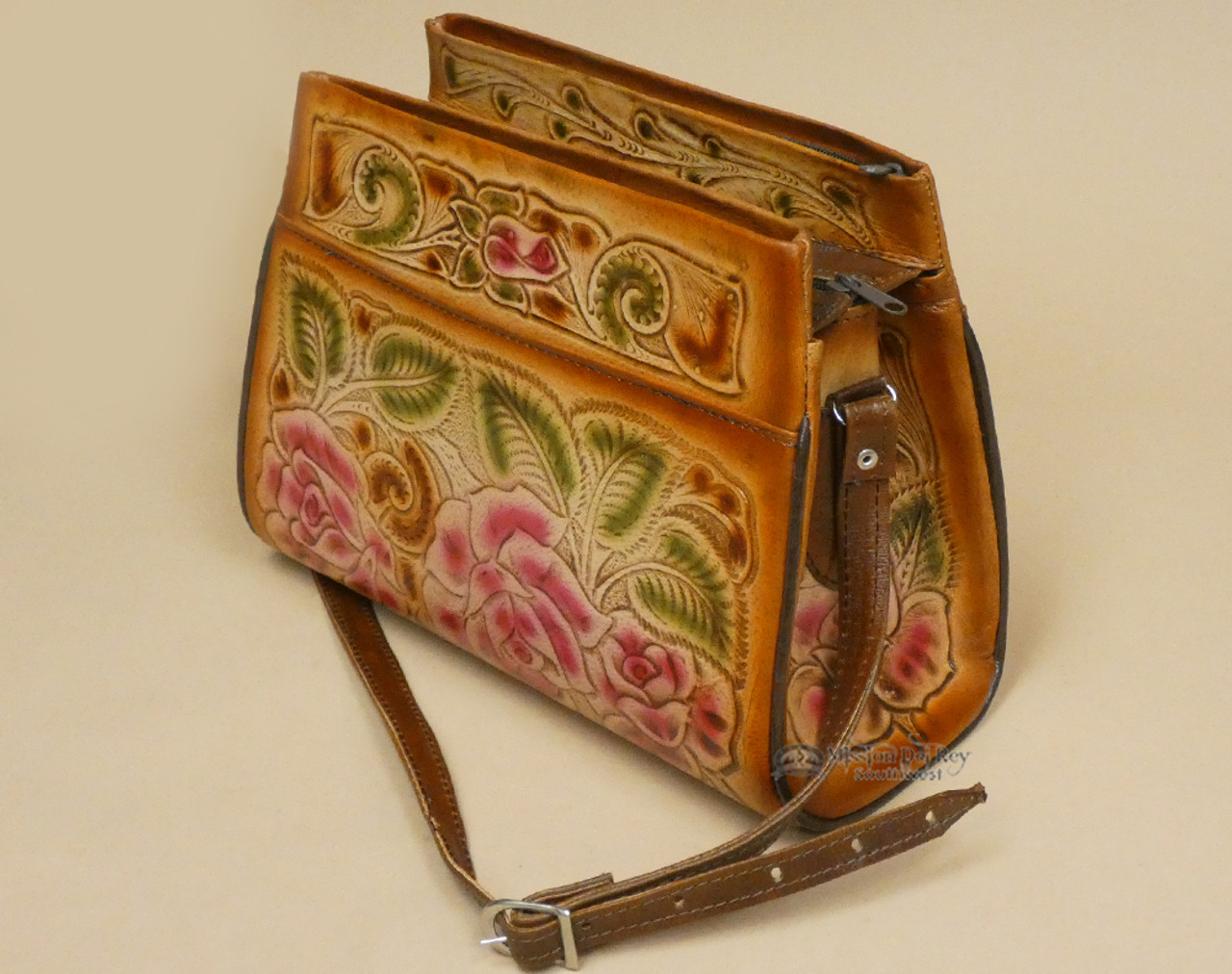 Southwestern Hand Tooled Leather Purse (p575) - Mission Del Rey Southwest